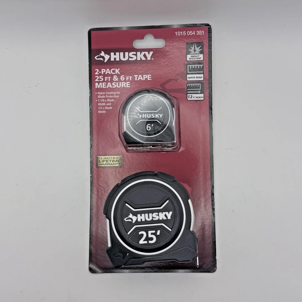 Husky Tape Measure Set 25 Ft 6 Ft Mini Measuring Tape Rubber Grip 2 Pack SAE